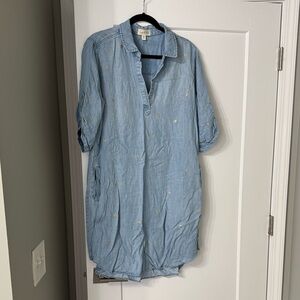 Cloth & Stone Blue Midi Dress with White & Gold Polka Dots